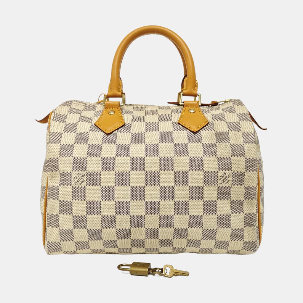 [Pre-Owned] Speedy Pillow Bag Classic Checkered No Shoulder Strap Canvas And Leather Shoulder Crossbody Tote Bag 25 - Fair #K1CE7Z
