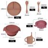 Ensemble de vaisselle pour bébé: Assiette Compartimentée en Silicone, Bavoir, Cuillère, Fourchette, Bol et Ventouse
