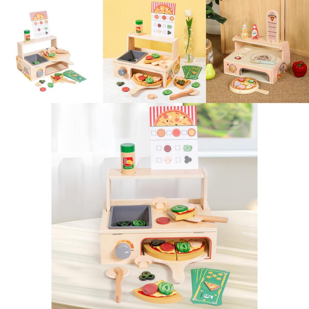 Wooden Simulation Pizza Barbecue Oven Children Toy Set For Imaginative Cooking