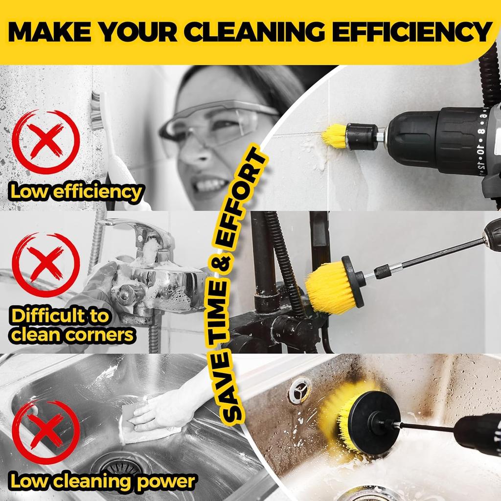 12pcs Electric Drill Brush Set - Yellow Cleaning Attachments for Tile/Grout/Floor, Stain Removal & Polishing