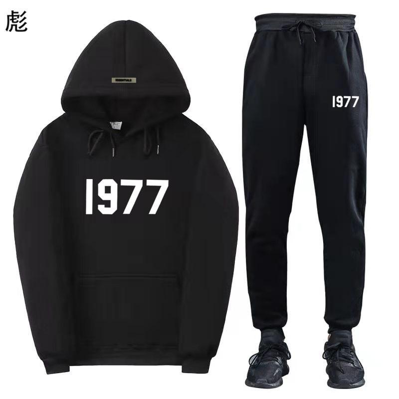1977 alphabet men s and women s hoodies ESSENTIALS double-line FOG trendy high street loose fleece sweater set S