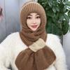 Scarf One-piece Hat Women's Winter Velvet Anti-wind and Cold Scarf One-piece Knitted Wool Hat Outdoor Middle-aged Hat