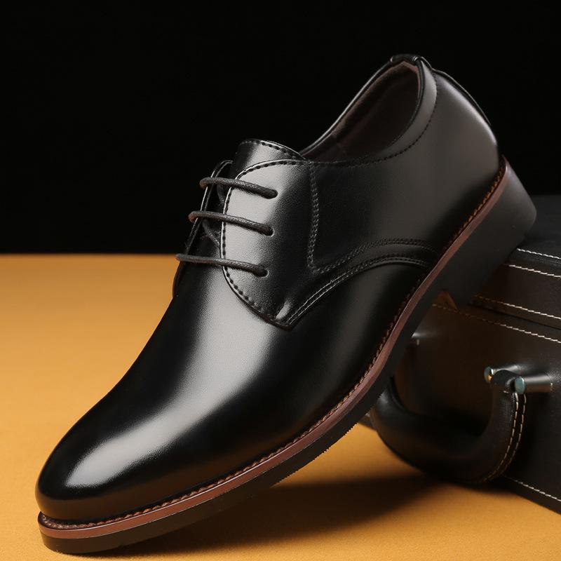 Spring and Autumn Men's Leather Shoes Business Dress Leather Shoes Men's Lace-Up Fashion Single Shoes Large Size Men's Shoes Wenzhou Foreign Tr