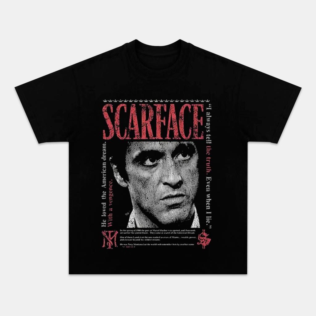 Black Front Print Classic Movie Character Portrait Large Title Vertical Quote Text Loose Oversized Cotton Street Top