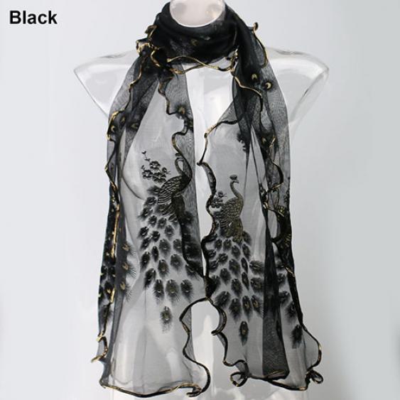 Women Peacock Flower Embroidered Lace Scarf Long Soft Wrap Shawl KTB