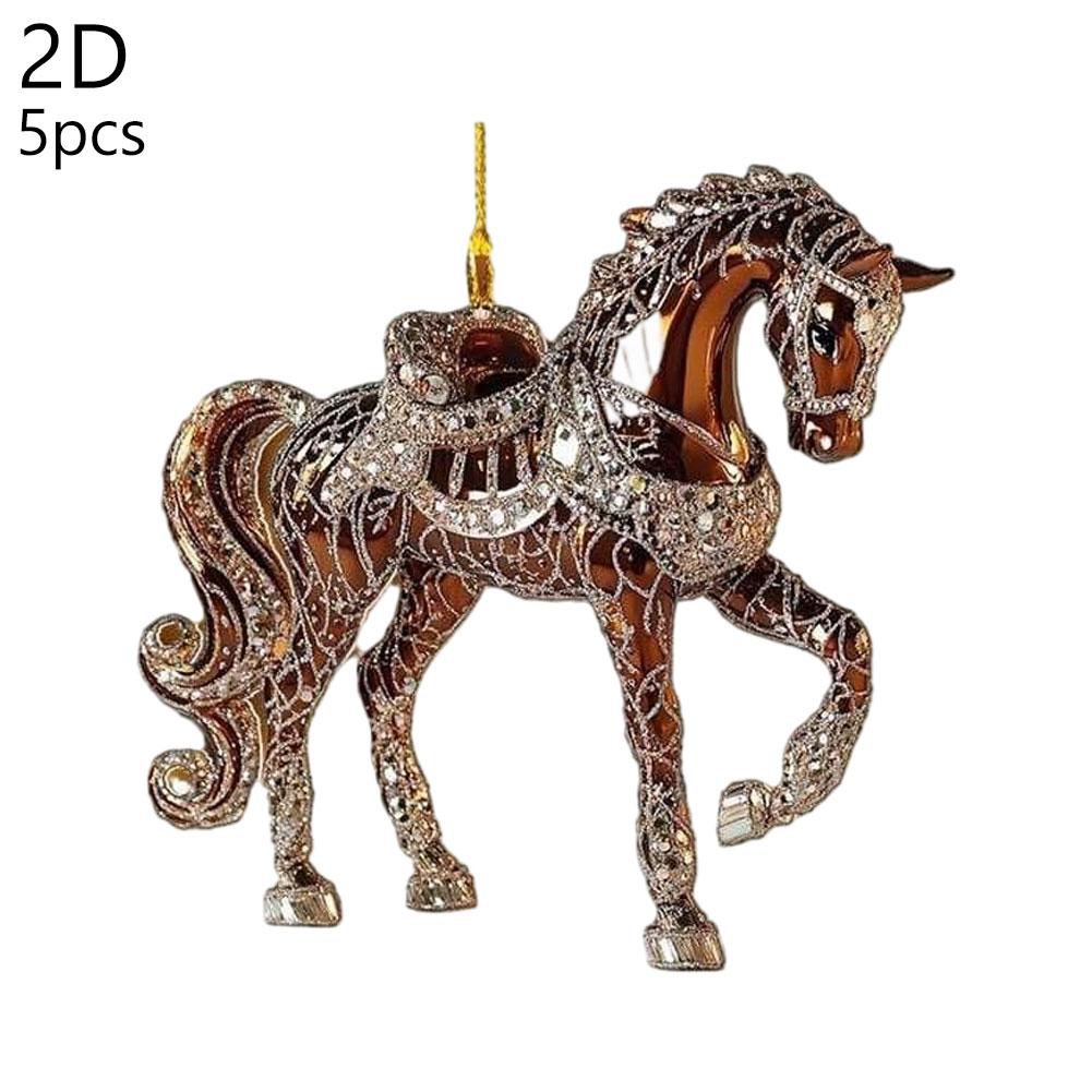 5PCS Modern Horse Ornaments White Acrylic Flat Hanging Decor Home 2026 New Year Christmas Tree Decoration Simple Style Gift Set