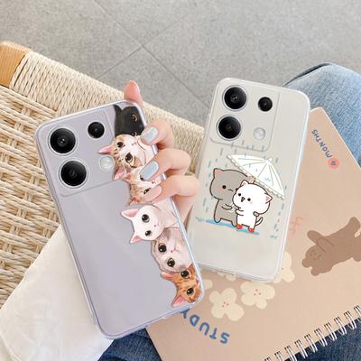 Süßes Katzenmuster, weiches Silikon, transparente Hülle für Xiaomi Redmi Note 13 Pro Poco C65 Samsung A55 A35 M35 S24 iPhone 15 Kamera-Schutzhülle, stoßfeste Hülle