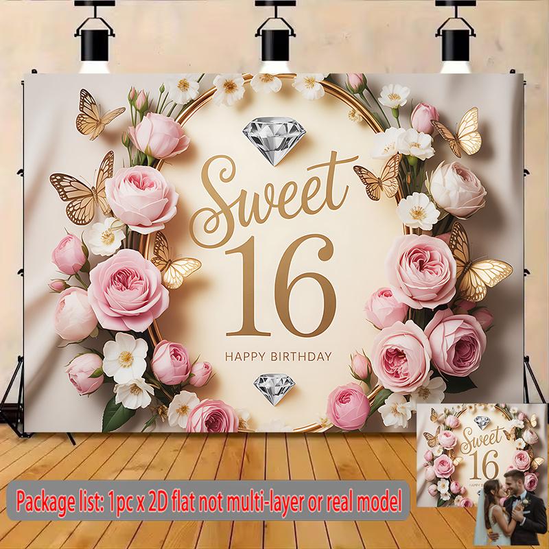 Party Backdrop 16 Birthday Flat Sweet Card Celebration Photo Booth Front Door Decor