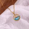 MamacitaSlay Cute Sea Spray Blue Whale Surrounded By Mountain Round Pendant O-Chain Stainless Steel Necklace Woman Jewelry Gift