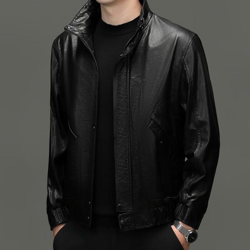 Yiliteng Men's Stand Collar Leather Business Casual Jacket