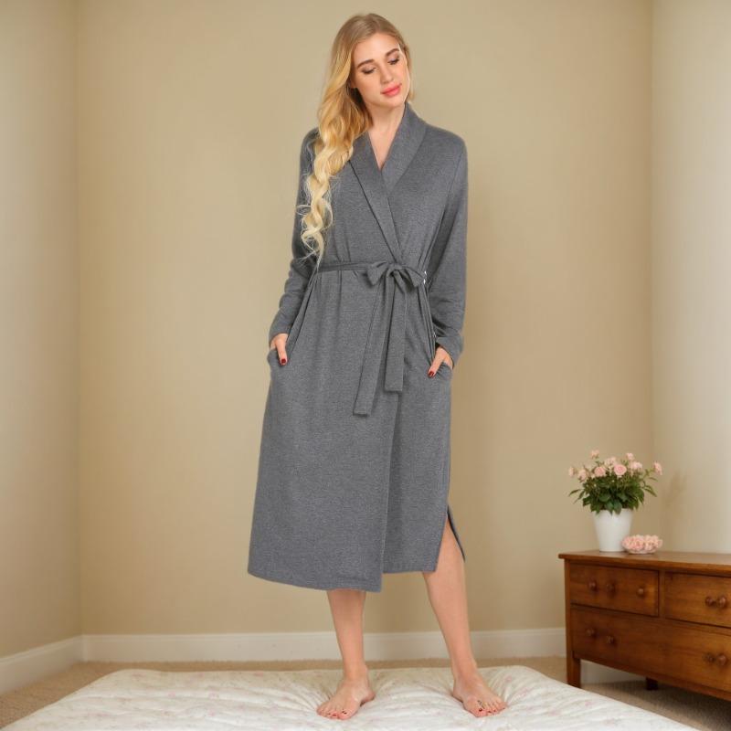 YYFS Damenmode Frühling Herbst Einfarbig Druck Langarm V-Ausschnitt Hohe Taille Freizeitkleider