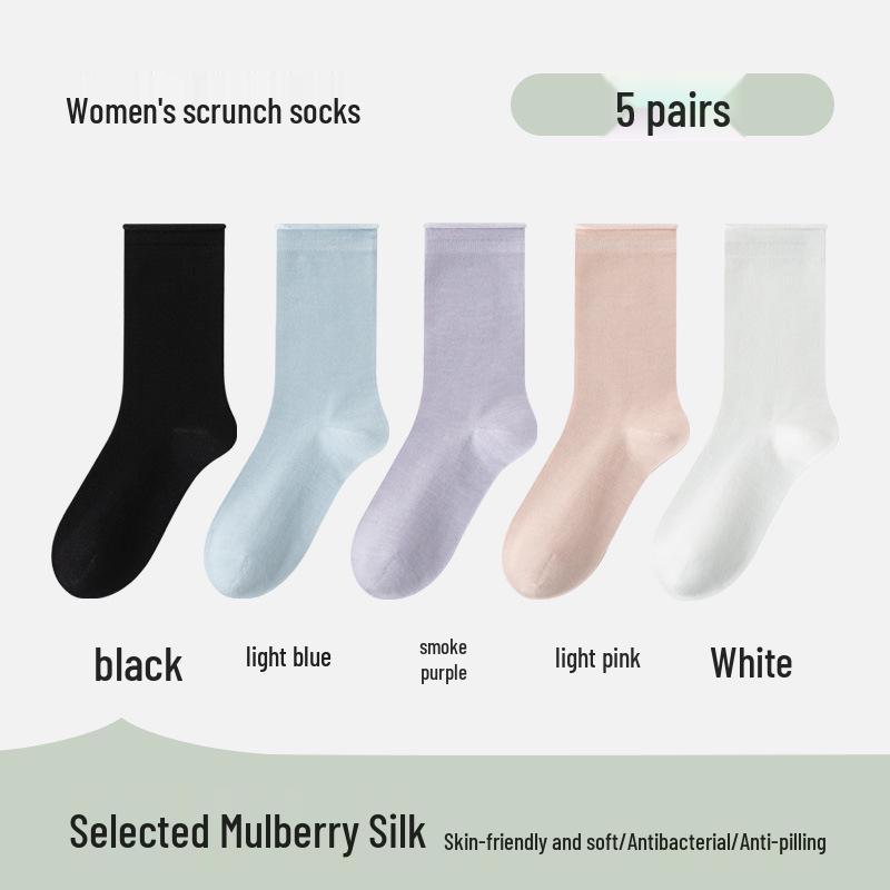 Spring & Autumn Mulberry Silk Antibacterial Mid-Calf Socks - Odor-Resistant Solid Color for Loafers