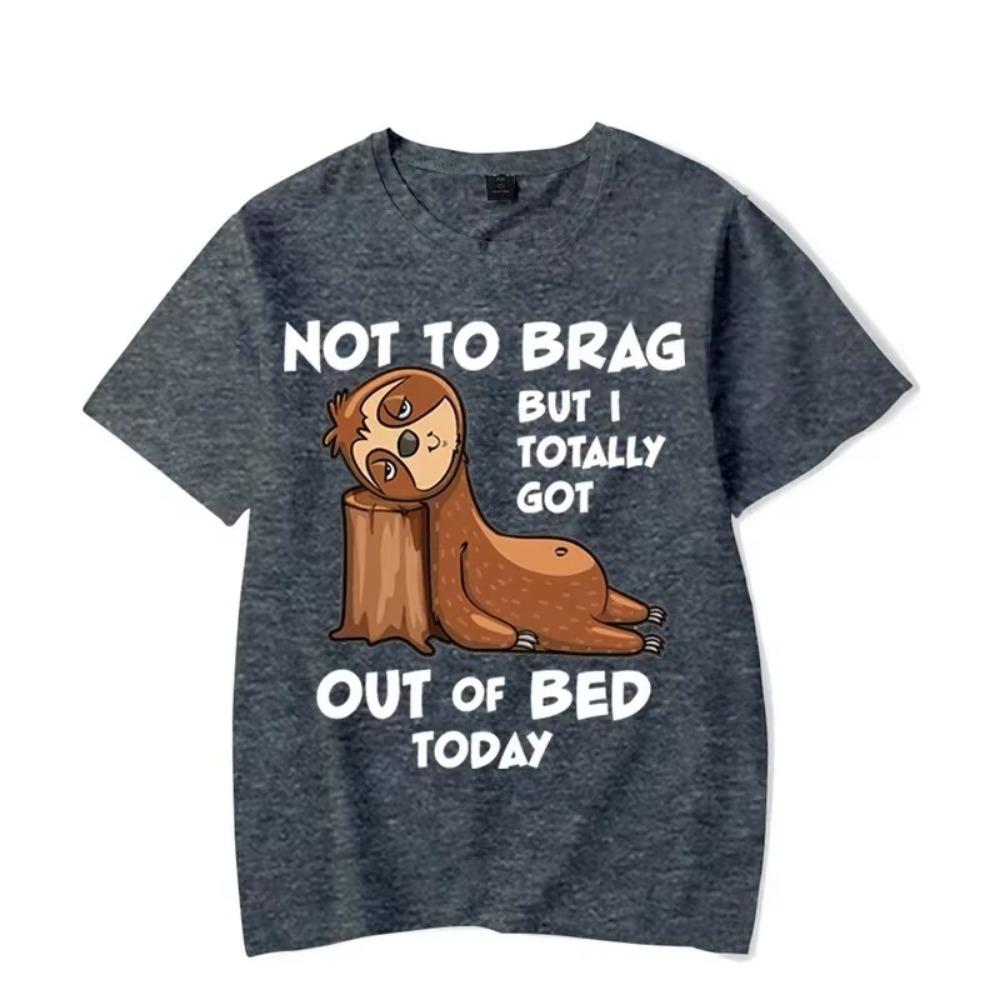 Not To Brag Out of Bed Today Graphic Tshirt Men Funny Sloth T-shirts Harajuku Fashion Y2k Top Hip Hop Men Brand Sloth Tee Shirt