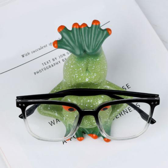 Cartoon Frog Glasses Holder Eyeglass Display Stand Frog Figurine Statue Desktop Decoration Sunglasses Eyewear Keeper Spectacle Display Rack