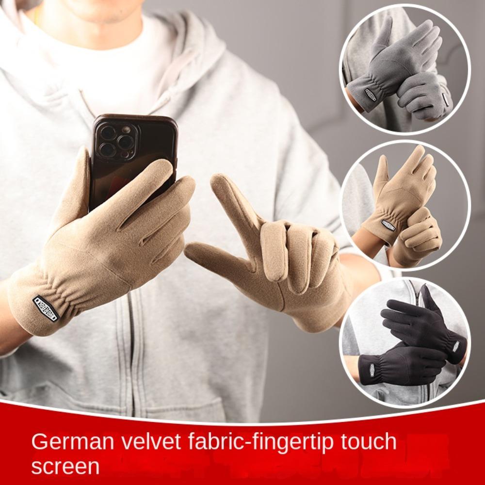 Warm Men Full Finger Mittens Five Finger Thin Fleece Gloves Fleece-lined Gloves  Cycling