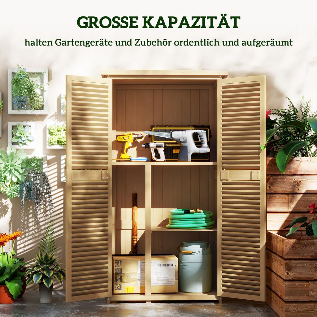Garden Cabinet, Weatherproof, 2 Doors with Lock, Pine Wood, 87L X 46.5W X 160H Cm, Light Yellow