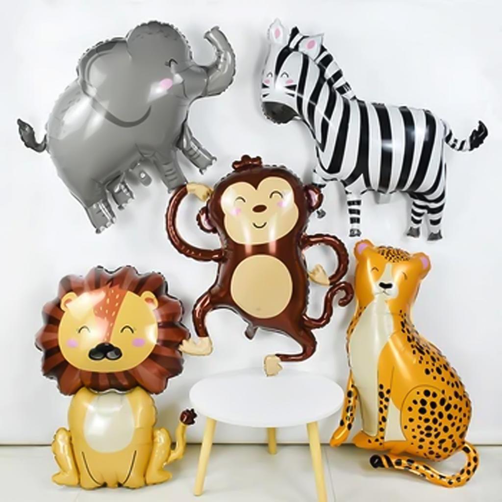 6-częściowy zestaw balonów foliowych z motywem dzikiej dżungli na przyjęcie urodzinowe, baby shower, dekoracja na imprezę tematyczną ze zwierzętami, imprezę myśliwską w dżungli