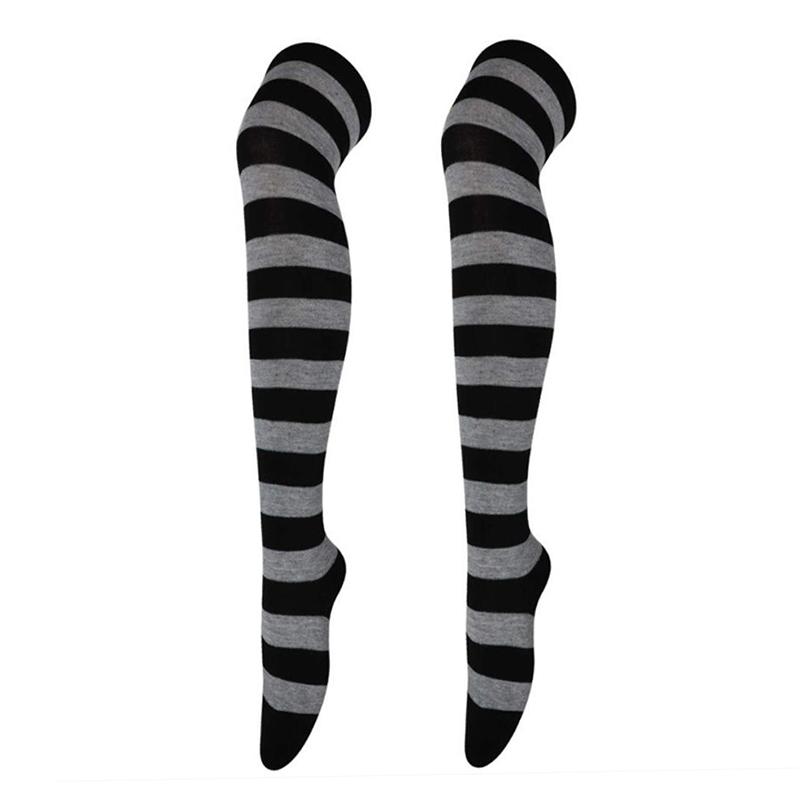 Sexiga Långa Över Knäet Lårhöga Strumpor Japanska Svart Vita Randiga Kvinnor Damer Flickor Kawaii Lolita Anime Bomull Varma Strumpor
