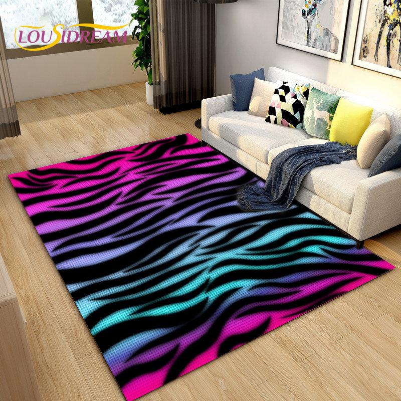 3D Color Series Zebra Pattern Area Rug Large,Carpet Rug for Living Room Bedroom Kitchen Doormat Decoration, Non-slip Floor Mat
