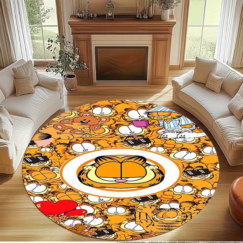 Garfield Baskılı Yuvarlak Halı, Yıkanabilir Zemin Halısı, Giriş Holü Yurt Çamaşır Odası Ofis Çalışma Odası İçin, Ev Dekorasyonu Doğum Günü Noel Hediyesi