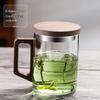 High-End Green Tea Glass Cup Set with Wooden Handle - Large Capacity, Thickened, High Temperature Resistant
