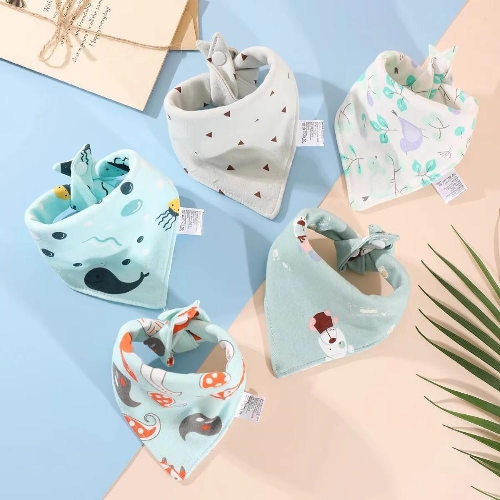 5PCS/SET Triangle Design Cotton Bibs Cartoon Print Saliva Towel Cute Feeding Bibs Newborn Feeding