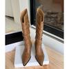 Fashion New Belt Buckle Combination Black Brown Western Cowboy Boots Women's Pointed Zipper 3.5cm Thick High Heels Knee High Boots 34-42