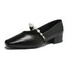 Spring New Simple Fashion Square Head Pearl Word with Shallow Mouth Single Shoes Versatile Fashion Mary Jane Shoes Women