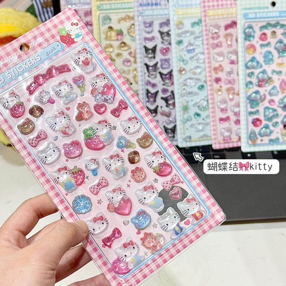 Kawaii Hellokitty Kuromi Cinnamoroll 3D Sanrio Stickers Anime Transparent Jelly Crystal Decorative Sticker Phone DIY Kids Toy