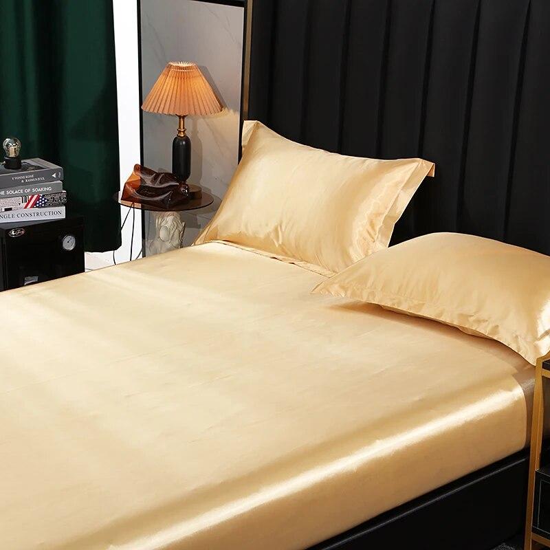 Cearșaf de pat din mătase de dud cearșaf de pat super moale și mătăsos pentru pat dublu queen-size, cuverturi de pat de culoare solidă, fără față de pernă