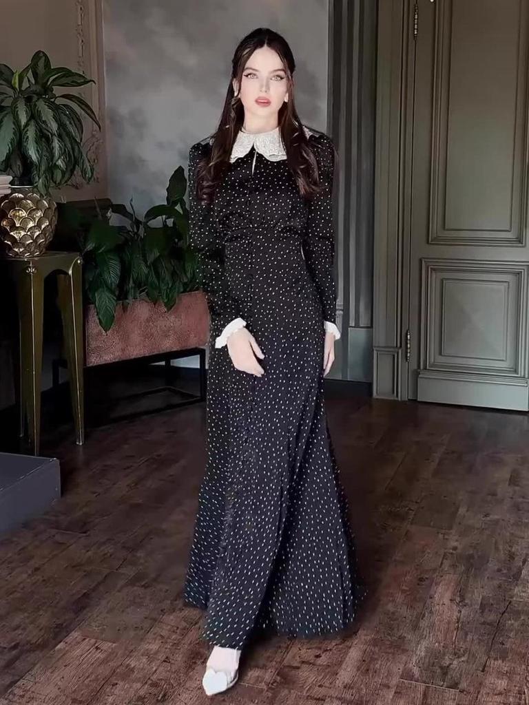 2026 European-American Lapel Print Long Sleeve Slimming Bodycon Dress