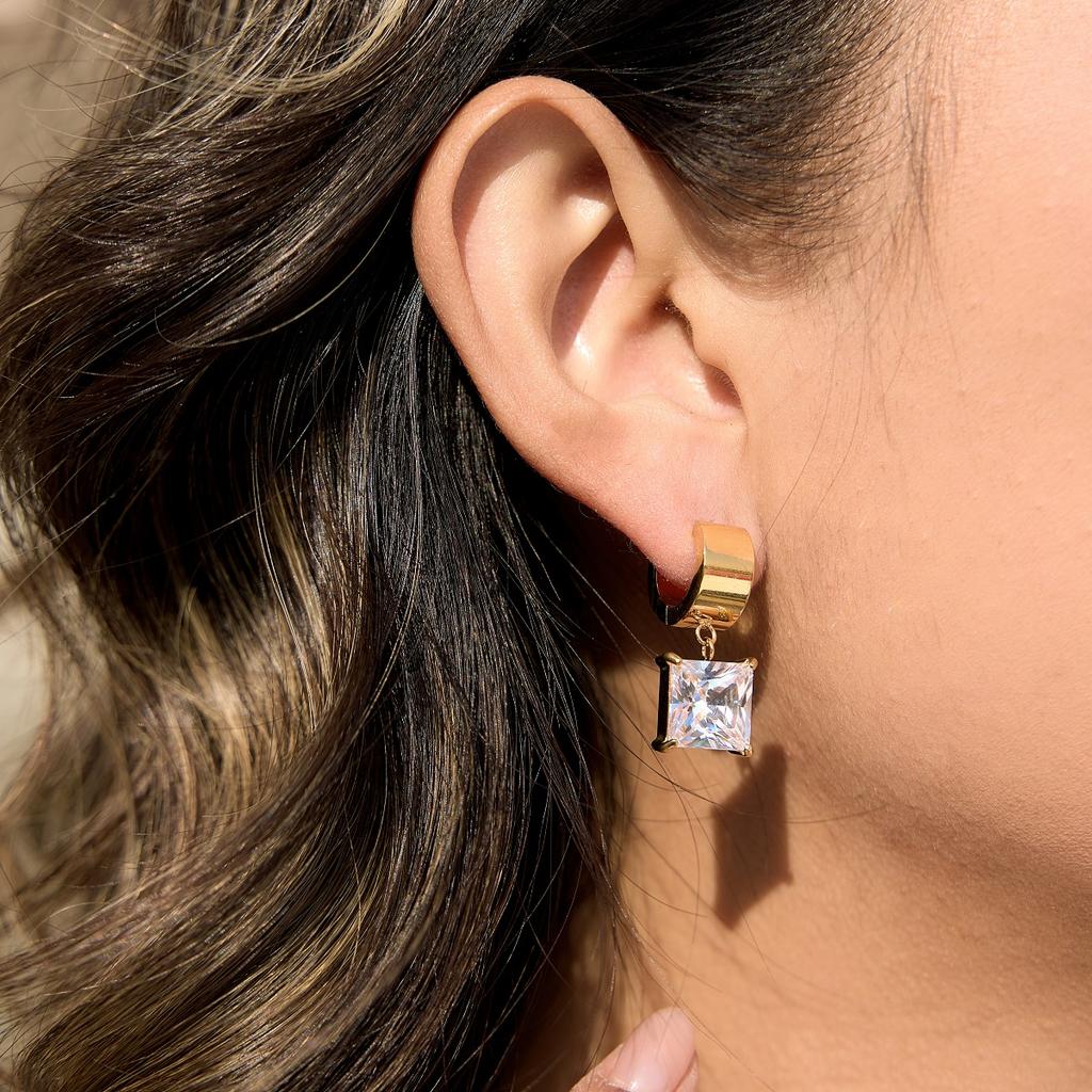 Youthway Water Drop Round Square Zircon Earrings For Women 18K Gold Plated Stainless Steel Earrings Fashion Jewelry Gift