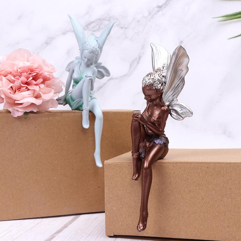 New Flower Fairy Statue Ornament Figurines With Wings Outdoor Garden Resin Craft Landscaping Yard Decoration