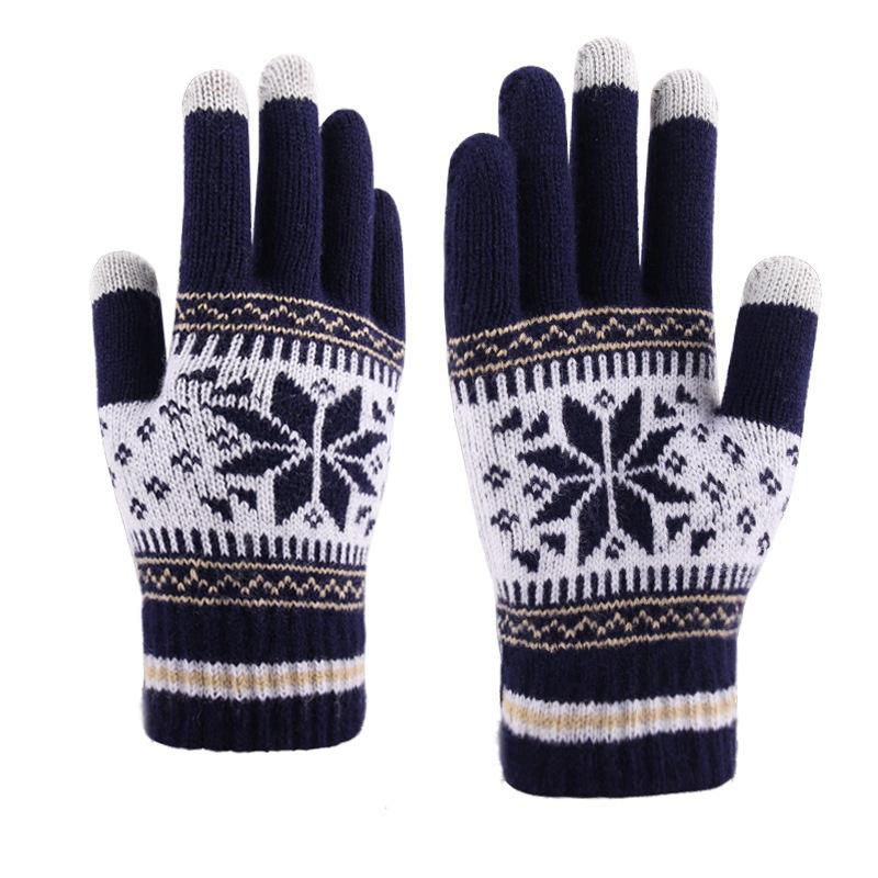 Winter Warm Knitted Gloves Fashion Snowflake Embroidery Touchscreen Gloves For Women Men New Year Gift