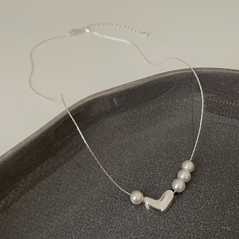 Colier simplu cu perle de dragoste, feminitate, elegant, ușor, lux, tendință de personalitate, modă rafinat și versatil, lanț pentru claviculă