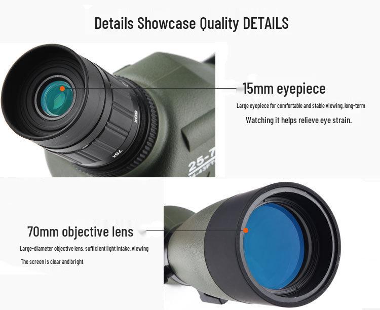 25-75x70 HD Waterproof Birdwatching Telescope with Low-Light Night Vision for Adults - Ideal for Outdoor and Target Shooting