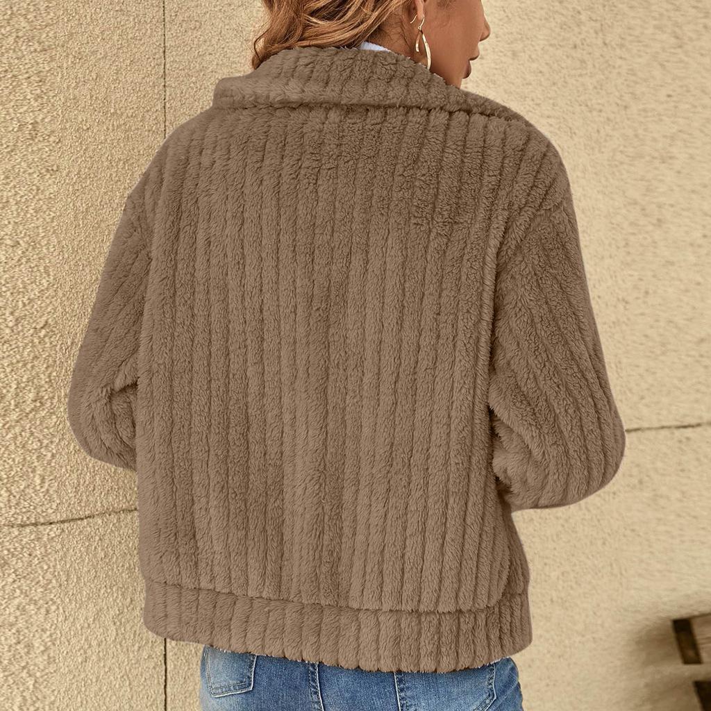 Women's Fashionable Solid-color Lapel Plush Coat