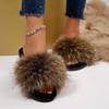 Damskie kapcie wsuwane z sztucznego futra lisa, Modne pluszowe płaskie buty antypoślizgowe do domu/na zewnątrz