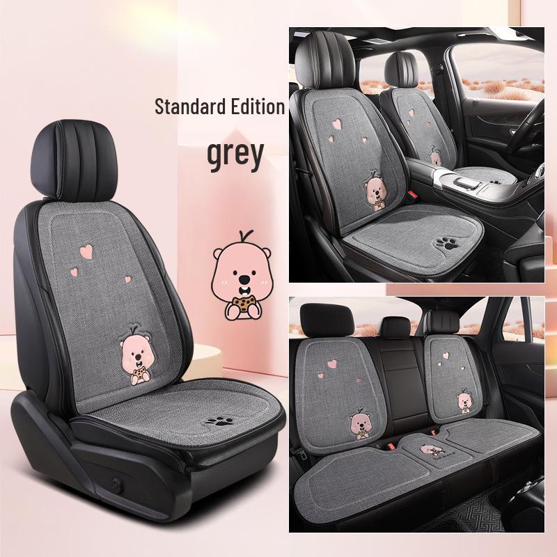 Beaver Cartoon Cotton Linen Car Seat Cushion for Hyundai Festa, Elantra, Tucson - All-Season Use.