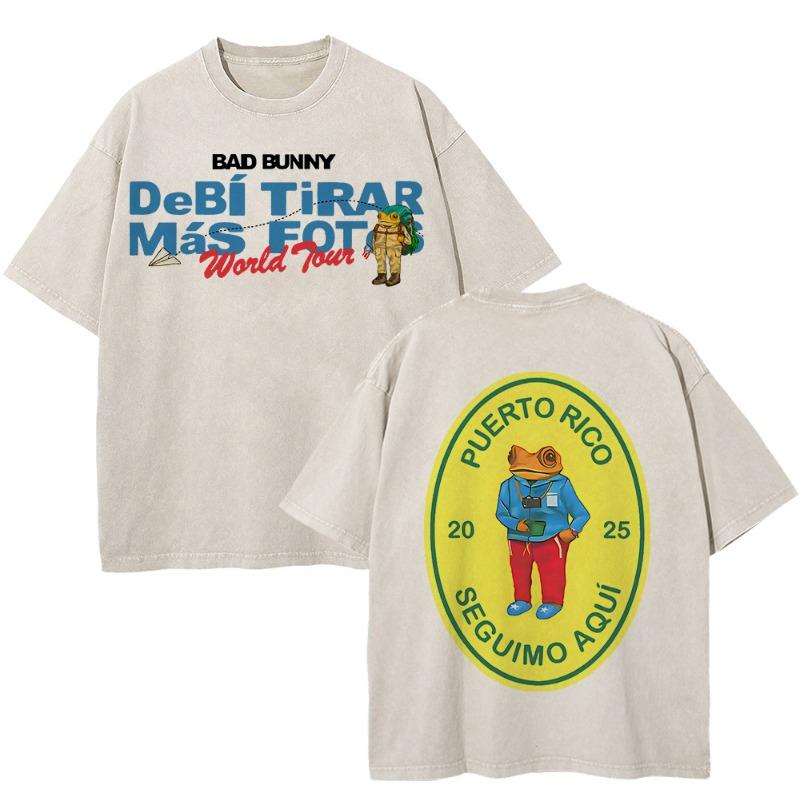 Bad Bunny Debí Tirar Más Fotos World Tour 2025 2026 T Shirt women DTMF Funny Frog Oversize 100% Cotton Apricot Vintage Washed Tees