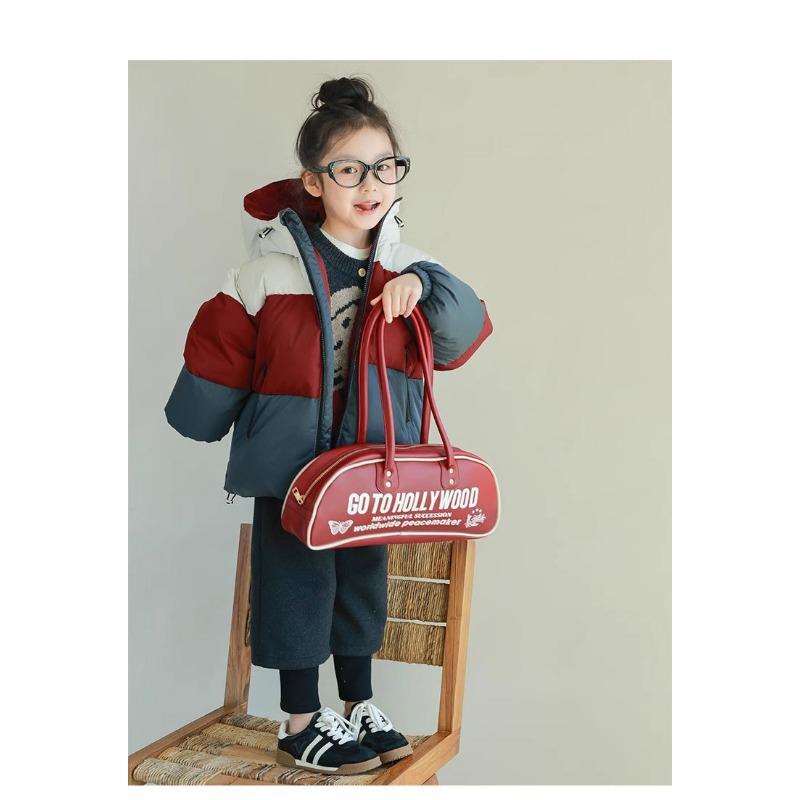 Tri Color Kids Hooded Short Down Jacket Warm Winter Outerwear For Boys And Girls