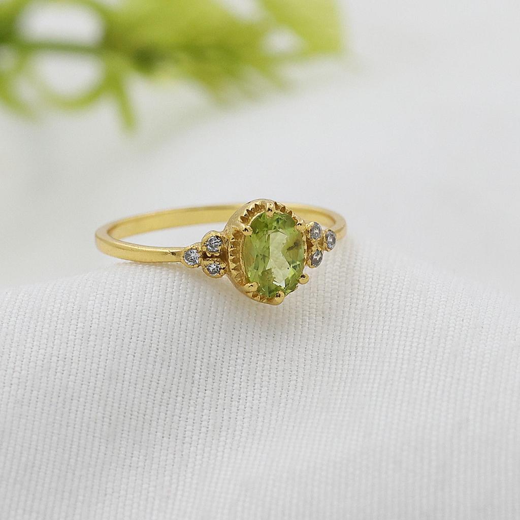 Peridot Ring, Birthstone Jewelry, 925 Sterling Silver, Gift For Her, Delicate Women Jewelry, Gold Plated Ring