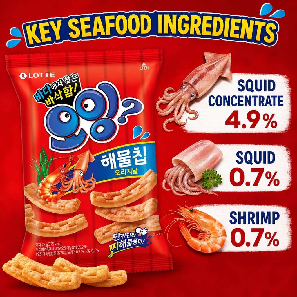Lotte Squid & Shrimp Flavored Crisp Sticks 75g | Presenting Crispy Texture, Savory Seafood Flavor, Convenient Snack