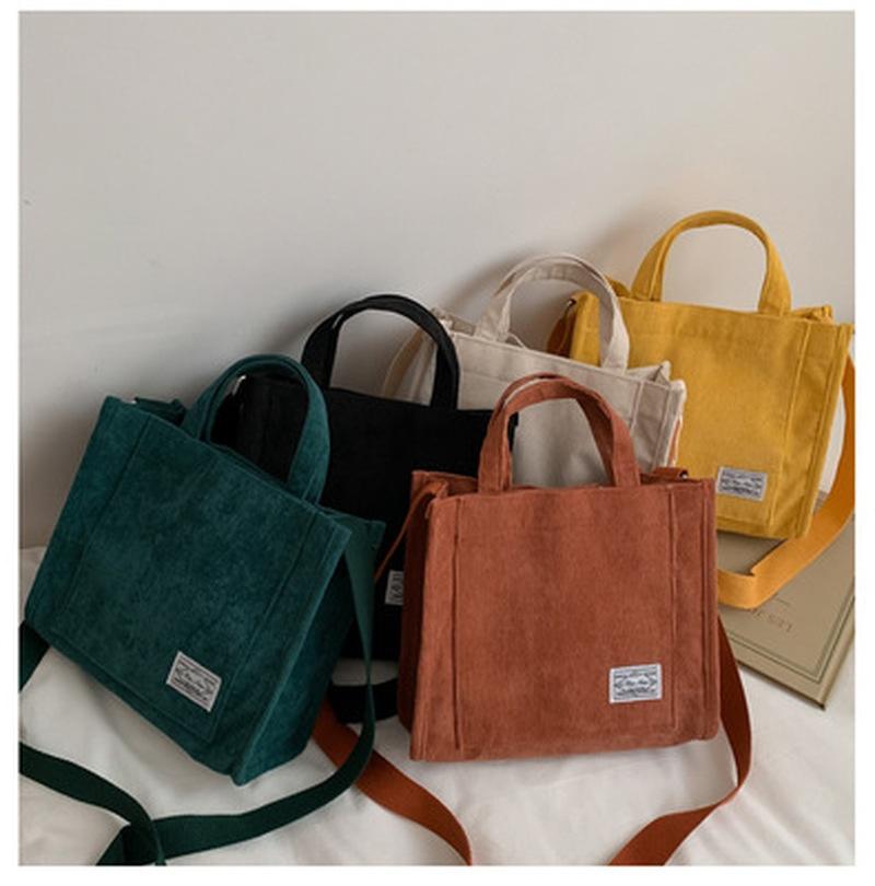 Women Corduroy Zipper Shoulder Bag Small Cotton Canvas Handbag Casual Tote Crossbody Bag Vintage Messenger Bags