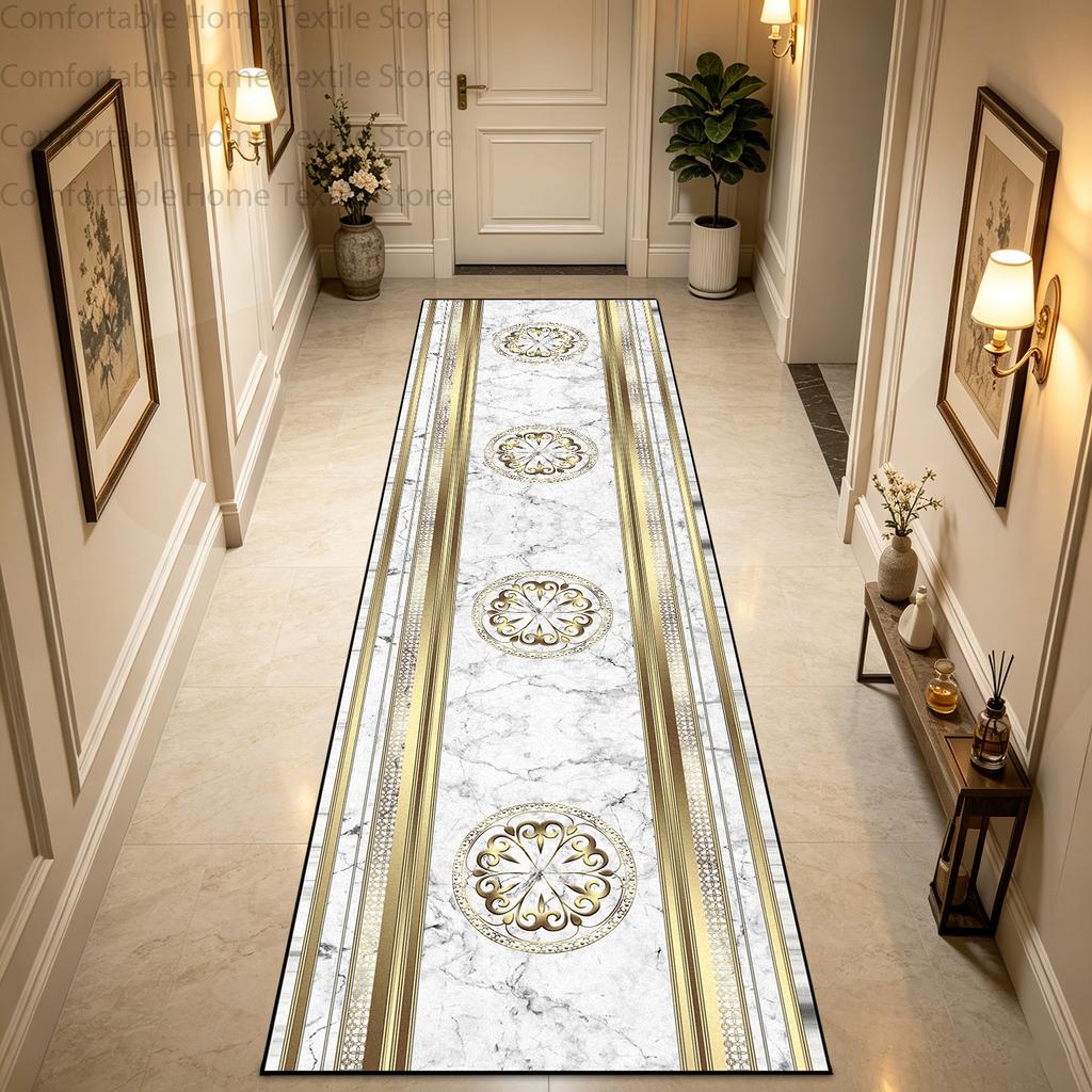 European American Style Retro Light Luxury Long Corridor Carpet Non-slip Soft Rug Runner Washable Easy Clean Living Room Mat