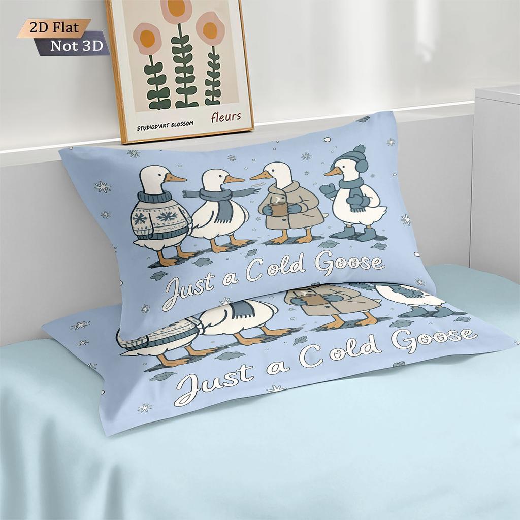 3Pcs Cute Cartoon Goose Print Coreless Down Duvet Cover Set Multi Size Bedroom Bedding Holiday Decoration Machine Washable