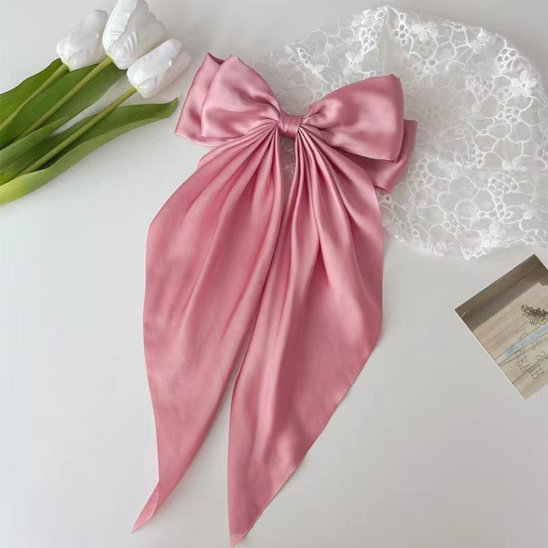 Large Bow Hairpin for Women Girls Summer Chiffon Big Bowknot Stain Bow Barrettes Solid Color Ponytail Clip Hair Accessories