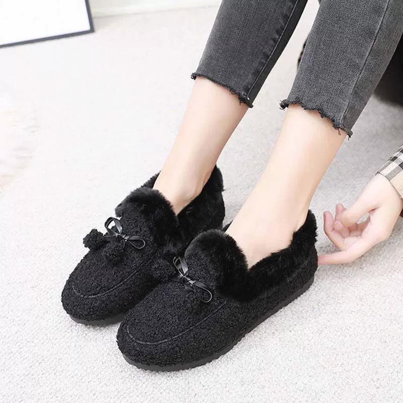 Herbst Winter Damen Warme Schuhe Baumwollschuhe Damen Winter Wollschuhe Weiche Sohle Warme Flache Bohnenschuhe