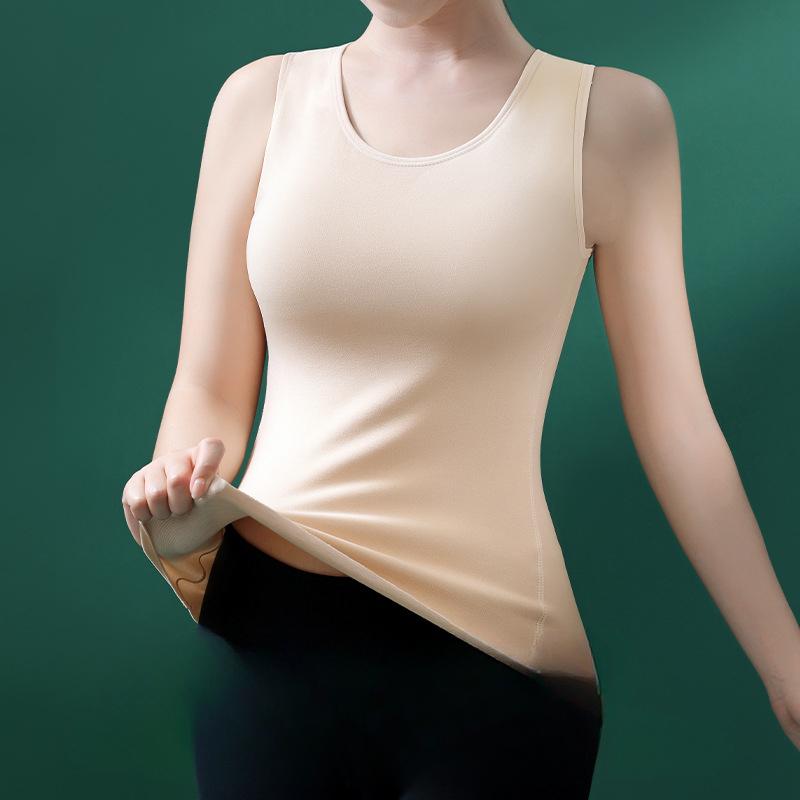 Cashmere Silk Thermal Vest In Large Size with Chest Cushion German Velvet Thermal Underwear Can Be Worn Outside Autumn and Winter Base Coat for Women