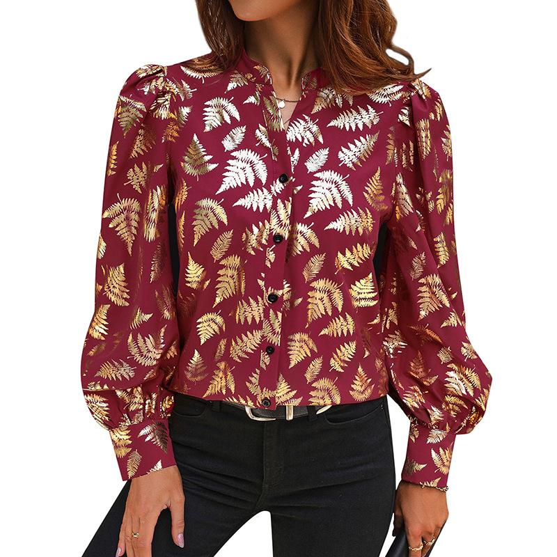 Comfortable Tops Woman Clothing Fashion Casual Tops Shirts Fashionable and Casual Temperament Fall Women's Botanical Hot Gold Printed Shirt Women